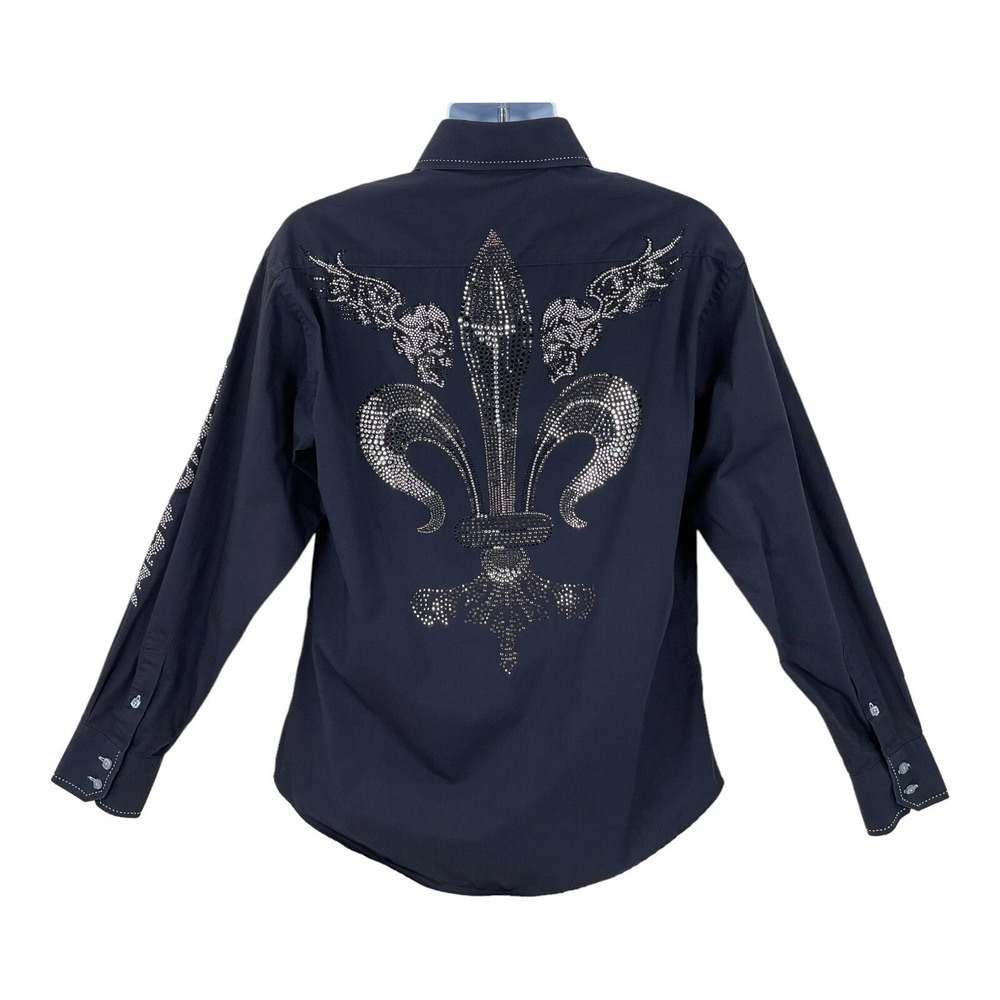 RAWYALTY Black Crystal Sequin Shirt‎ Mens XL Long Sleeve Button Up Party Glam